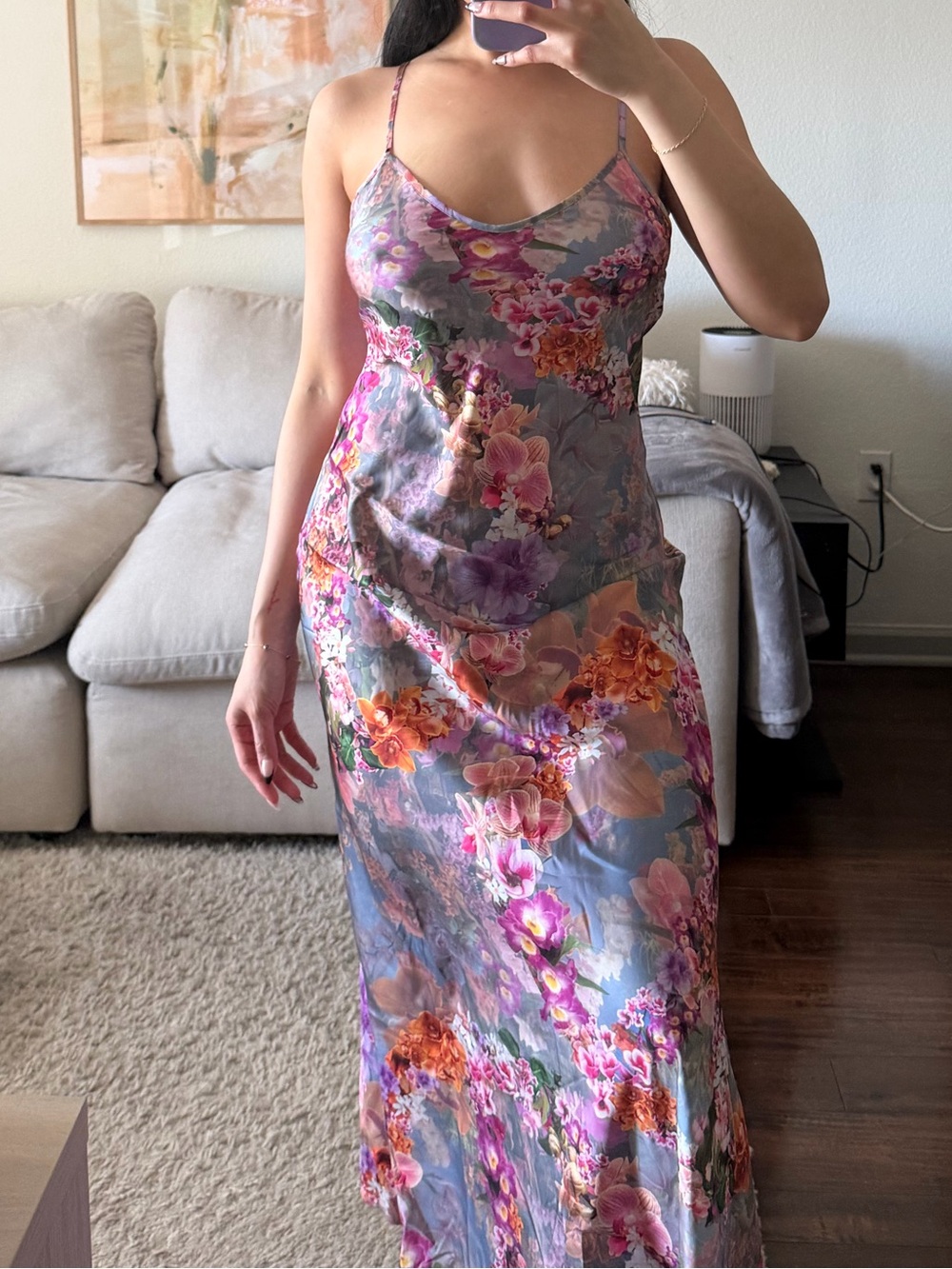 All Saints Floral Slip Maxi Dress - Lavender Pink
